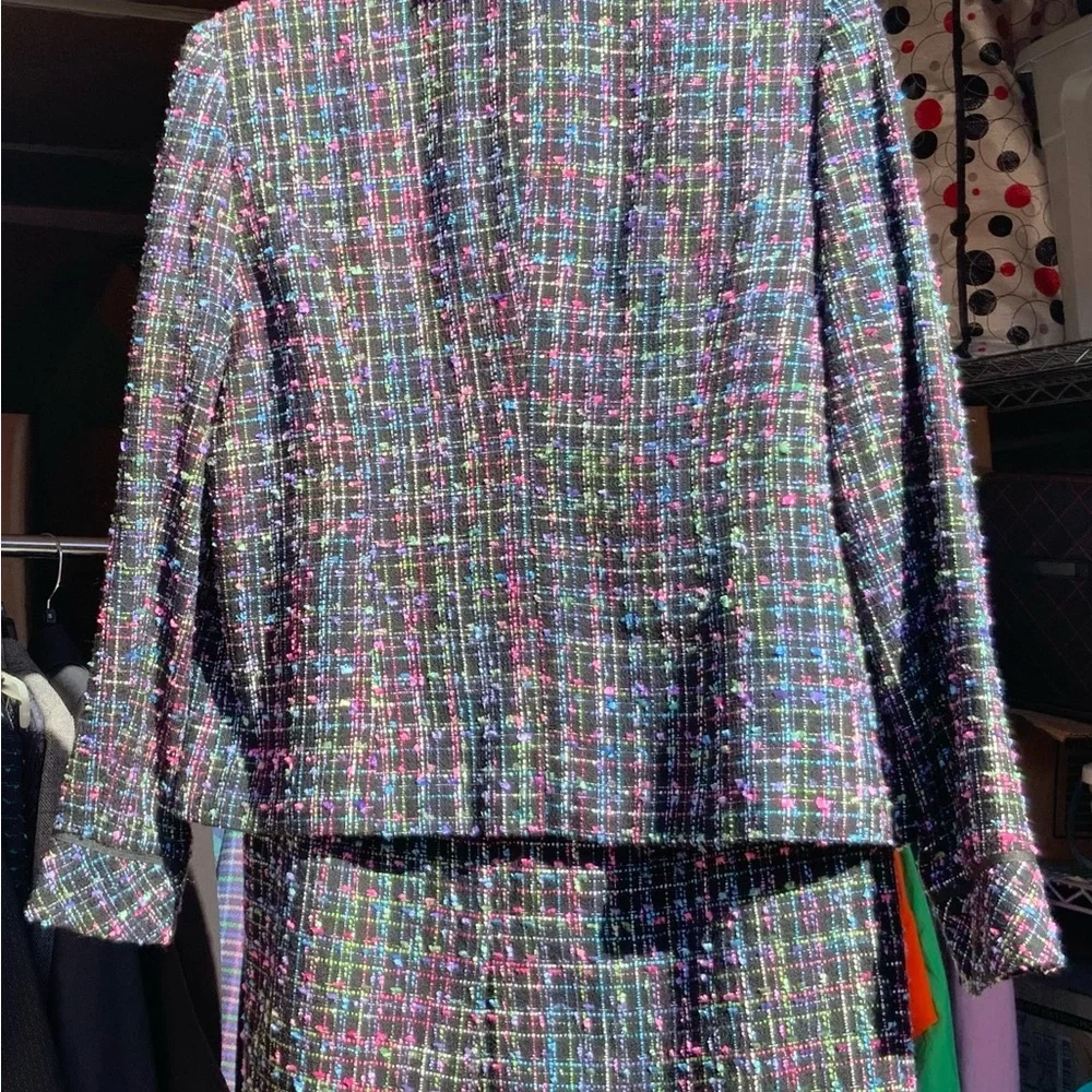 2pc tweed ladies suit multi colored sz.8 - Picture 4 of 4